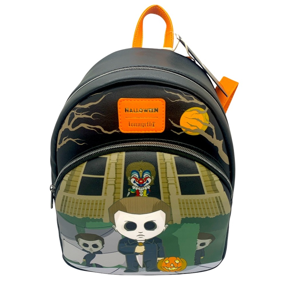 Loungefly NEW Halloween Michael Meyers Black Orange White Backpack Pumpkin